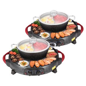 SOGA 2X 2  in 1 Electric Stone Coated Grill Plate Steamboat Two Division Hotpot, Home & Living, Kitchen & Dining, Cookware, Griddles & Grill Pans, ,  - NZ DEPOT 1