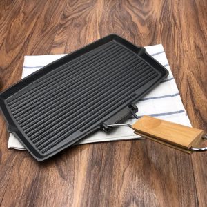 SOGA 2X 20.5cm Rectangular Cast Iron Griddle Grill Frying Pan with Folding Wooden Handle, Home & Living, Kitchen & Dining, Cookware, Frying Pans, ,  - NZ DEPOT 2