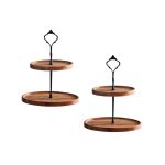 SOGA 2X 20cm 2 Tier Brown  Round Wooden Acacia  Dessert Tray Cake Snacks Cupcake Stand Buffet Serving Countertop Decor, Kitchenware > Table Top > Servingware > Servingware Platter, , , , ,  - NZ DEPOT 1