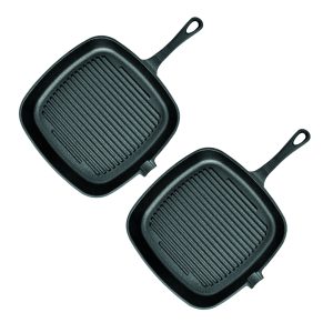 SOGA 2X 23.5cm Square Ribbed Cast Iron Frying Pan Skillet Steak Sizzle Platter with Handle, Home & Living, Kitchen & Dining, Cookware, Frying Pans, ,  - NZ DEPOT 1