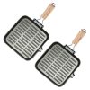 SOGA 2X 24cm Ribbed Cast Iron Square Steak Frying Grill Skillet Pan with Folding Wooden Handle, Home & Living>Kitchen & Dining>Cookware>Frying Pans, , , , , - NZ DEPOT 1