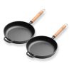 SOGA 2X 25cm Round Cast Iron Frying Pan Skillet Steak Sizzle Platter with Helper Handle, Home & Living>Kitchen & Dining>Cookware>Frying Pans, , , , ,  - NZ DEPOT 1