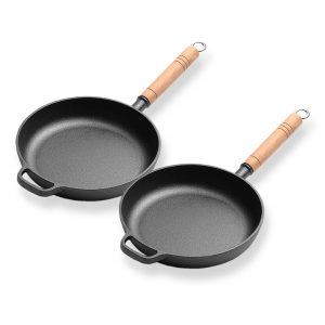 SOGA 2X 25cm Round Cast Iron Frying Pan Skillet Steak Sizzle Platter with Helper Handle, Home & Living, Kitchen & Dining, Cookware, Frying Pans, ,  - NZ DEPOT 1