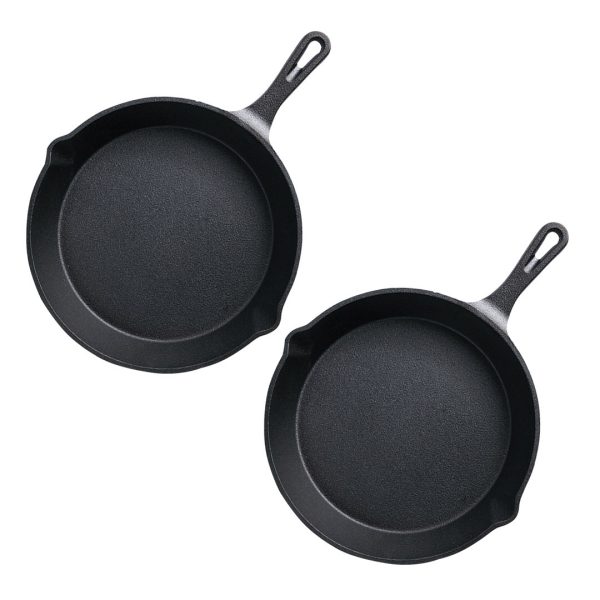 SOGA 2X 26cm Round Cast Iron Frying Pan Skillet Steak Sizzle Platter with Handle, Home & Living>Kitchen & Dining>Cookware>Frying Pans, , , , ,  - NZ DEPOT 1