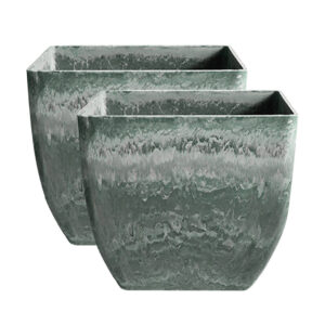 SOGA 2X 27cm Green Grey Square Resin Plant Flower Pot in Cement Pattern Planter Cachepot for Indoor Home Office, Home & Living, Home Decor, Indoor Pots, Planters and Plant Stands, , ,  - NZ DEPOT 1