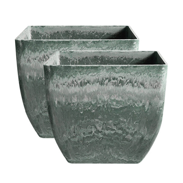 Soga 2X 27Cm Green Grey Square Resin Plant Flower Pot In Cement Pattern Planter Cachepot For Indoor Home Office, Home &Amp; Living, Home Decor, Indoor Pots, Planters And Plant Stands, , ,  - Nz Depot 1