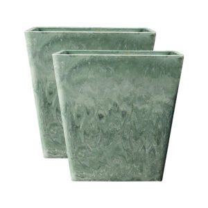 SOGA 2X 27cm Green Grey Square Resin Plant Flower Pot in Cement Pattern Planter Cachepot for Indoor Home Office NZ DEPOT 8 - NZ DEPOT