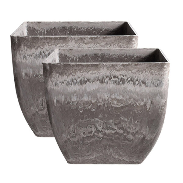 SOGA 2X 27cm Rock Grey Square Resin Plant Flower Pot in Cement Pattern Planter Cachepot for Indoor Home Office, Home & Living, Home Decor, Indoor Pots, Planters and Plant Stands, , ,  - NZ DEPOT 1