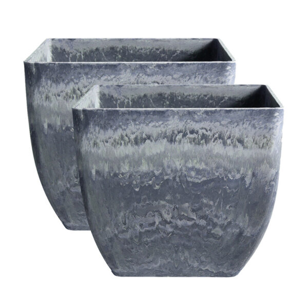 SOGA 2X 27cm Weathered Grey Square Resin Plant Flower Pot in Cement Pattern Planter Cachepot for Indoor Home Office, Home & Living, Home Decor, Indoor Pots, Planters and Plant Stands, , ,  - NZ DEPOT 1