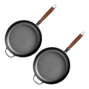 Soga 2X 29Cm Round Cast Iron Frying Pan Skillet Steak Sizzle Platter With Helper Handle Nz Depot - Nz Depot