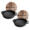 SOGA 2X 29cm Round Cast Iron Pre-seasoned Deep Baking Pizza Frying Pan Skillet with Wooden Lid, Home & Living>Kitchen & Dining>Cookware>Frying Pans, , , , ,  - NZ DEPOT 1