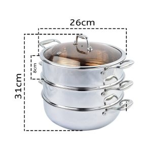 SOGA 2X 3 Tier 26cm Heavy Duty Stainless Steel Food Steamer Vegetable Pot Stackable Pan Insert with Glass Lid, home & living, kitchen & dining, cookware, steamers, ,  - NZ DEPOT 2