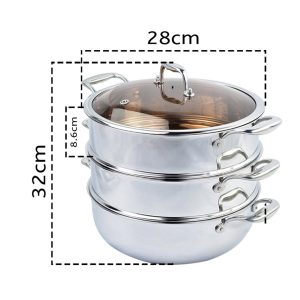 SOGA 2X 3 Tier 28cm Heavy Duty Stainless Steel Food Steamer Vegetable Pot Stackable Pan Insert with Glass Lid, home & living, kitchen & dining, cookware, steamers, ,  - NZ DEPOT 2