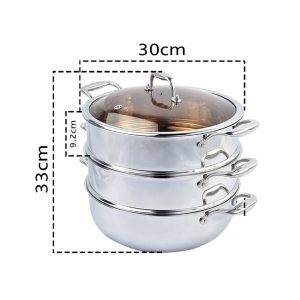 SOGA 2X 3 Tier 30cm Heavy Duty Stainless Steel Food Steamer Vegetable Pot Stackable Pan Insert with Glass Lid, home & living, kitchen & dining, cookware, steamers, ,  - NZ DEPOT 2