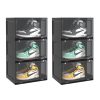 SOGA 2X 3 Tier Black Portable Shoe Organiser Sneaker Footwear Folding Plastic Bin Stackable Storage Box with Magnetic Door, Furniture>Storage & Shelving>Shoe Storage, , , , ,  - NZ DEPOT 1