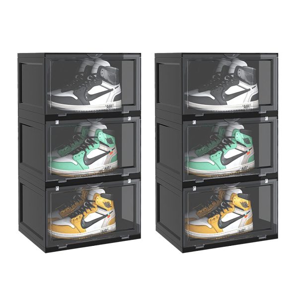 SOGA 2X 3 Tier Black Portable Shoe Organiser Sneaker Footwear Folding Plastic Bin Stackable Storage Box with Magnetic Door, Furniture, Storage & Shelving, Shoe Storage, , ,  - NZ DEPOT 1