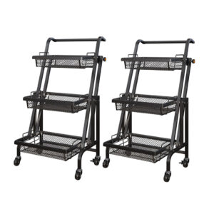 SOGA 2X 3 Tier Steel Black Adjustable Kitchen Cart Multi-Functional Shelves Portable Storage Organizer with Wheels, Garden, Tools & Hardware, Garage Storage & Organisation, Utility Shelves, , ,  - NZ DEPOT 1