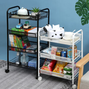 SOGA 2X 3 Tier Steel Black Bee Mesh Kitchen Cart Multi-Functional Shelves Portable Storage Organizer with Wheels, Garden, Tools & Hardware, Garage Storage & Organisation, Utility Shelves, , ,  - NZ DEPOT 2