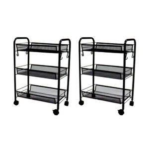 SOGA 2X 3 Tier Steel Black Bee Mesh Kitchen Cart Multi-Functional Shelves Portable Storage Organizer with Wheels, Garden, Tools & Hardware, Garage Storage & Organisation, Utility Shelves, , ,  - NZ DEPOT 1