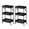 SOGA 2X 3 Tier Steel Black Foldable Kitchen Cart Multi-Functional Shelves Portable Storage Organizer with Wheels, Garden, Tools & Hardware, Garage Storage & Organisation, Utility Shelves, , ,  - NZ DEPOT 1
