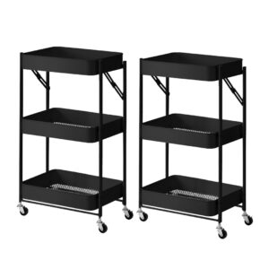 SOGA 2X 3 Tier Steel Black Foldable Kitchen Cart Multi-Functional Shelves Portable Storage Organizer with Wheels, Garden, Tools & Hardware, Garage Storage & Organisation, Utility Shelves, , ,  - NZ DEPOT 1