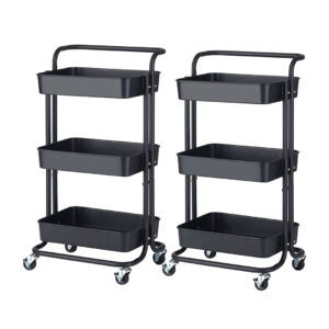 SOGA 2X 3 Tier Steel Black Movable Kitchen Cart Multi-Functional Shelves Portable Storage Organizer with Wheels, Garden, Tools & Hardware, Garage Storage & Organisation, Utility Shelves, , ,  - NZ DEPOT 1