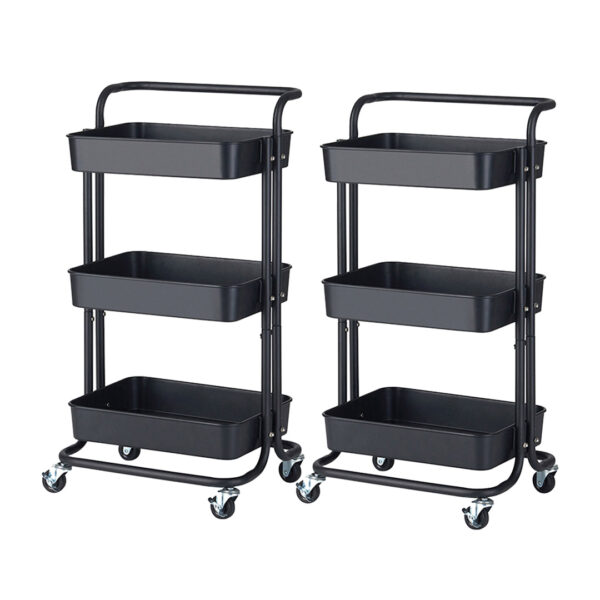 Soga 2X 3 Tier Steel Black Movable Kitchen Cart Multi-Functional Shelves Portable Storage Organizer With Wheels, Garden, Tools &Amp; Hardware, Garage Storage &Amp; Organisation, Utility Shelves, , ,  - Nz Depot 1