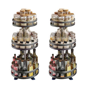 SOGA 2X 3 Tier Steel Black Round Rotating Multi-Function Kitchen Portable Storage Spice Seasoning Kitchen Countertop Organiser Shelf, Garden, Tools & Hardware>Garage Storage & Organisation>Utility Shelves, , , , ,  - NZ DEPOT 1