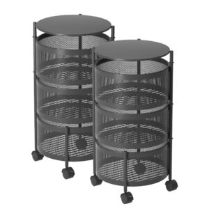 SOGA 2X 3 Tier Steel Round Rotating Kitchen Cart Multi-Functional Shelves Portable Storage Organizer with Wheels, Garden, Tools & Hardware, Garage Storage & Organisation, Utility Shelves, , ,  - NZ DEPOT 1