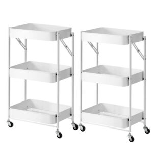 SOGA 2X 3 Tier Steel White Foldable Kitchen Cart Multi-Functional Shelves Portable Storage Organizer with Wheels, Garden, Tools & Hardware, Garage Storage & Organisation, Utility Shelves, , ,  - NZ DEPOT 1