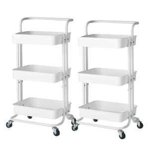 SOGA 2X 3 Tier Steel White Movable Kitchen Cart Multi-Functional Shelves Portable Storage Organizer with Wheels, Garden, Tools & Hardware, Garage Storage & Organisation, Utility Shelves, , ,  - NZ DEPOT 1