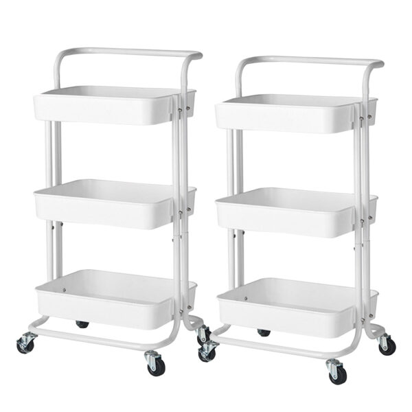SOGA 2X 3 Tier Steel White Movable Kitchen Cart Multi-Functional Shelves Portable Storage Organizer with Wheels, Garden, Tools & Hardware>Garage Storage & Organisation>Utility Shelves, , , , ,  - NZ DEPOT 1