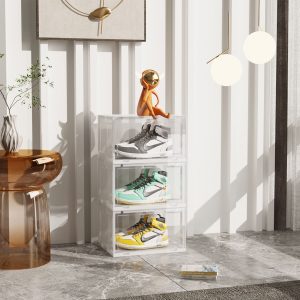 SOGA  2X 3 Tier Transparent Portable Shoe Organiser Sneaker Footwear Folding Plastic Bin Stackable Storage Box with Magnetic Door, Furniture, Storage & Shelving, Shoe Storage, , ,  - NZ DEPOT 2