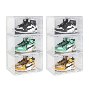 SOGA  2X 3 Tier Transparent Portable Shoe Organiser Sneaker Footwear Folding Plastic Bin Stackable Storage Box with Magnetic Door, Furniture, Storage & Shelving, Shoe Storage, , ,  - NZ DEPOT 1