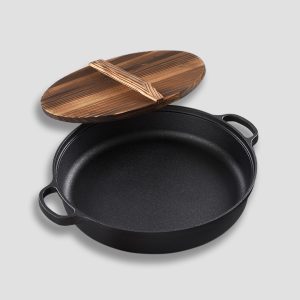 SOGA 2X 31cm Round Cast Iron Pre-seasoned Deep Baking Pizza Frying Pan Skillet with Wooden Lid, Home & Living, Kitchen & Dining, Cookware, Frying Pans, ,  - NZ DEPOT 2