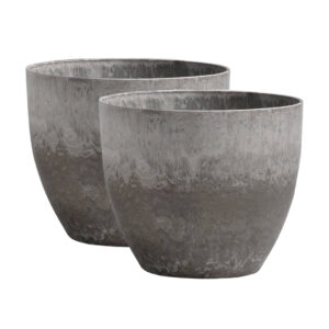 SOGA 2X 32cm Rock Grey Round Resin Plant Flower Pot in Cement Pattern Planter Cachepot for Indoor Home Office, Home & Living, Home Decor, Indoor Pots, Planters and Plant Stands, , ,  - NZ DEPOT 1