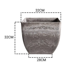 SOGA 2X 32cm Rock Grey Square Resin Plant Flower Pot in Cement Pattern Planter Cachepot for Indoor Home Office, Home & Living, Home Decor, Indoor Pots, Planters and Plant Stands, , ,  - NZ DEPOT 2