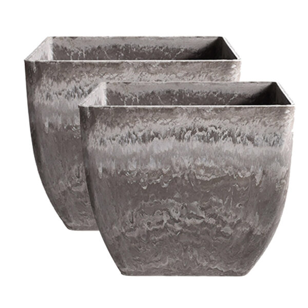 SOGA 2X 32cm Rock Grey Square Resin Plant Flower Pot in Cement Pattern Planter Cachepot for Indoor Home Office, Home & Living, Home Decor, Indoor Pots, Planters and Plant Stands, , ,  - NZ DEPOT 1