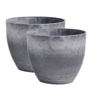 SOGA 2X 32cm Weathered Grey Round Resin Plant Flower Pot in Cement Pattern Planter Cachepot for Indoor Home Office, Home & Living, Home Decor, Indoor Pots, Planters and Plant Stands, , ,  - NZ DEPOT 1