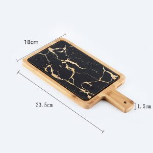 SOGA 2X 33.5cm Black Square Wooden Serving Tray Slate Steak Serving Platter Chopping Board Paddle Home Decor, Kitchenware, Table Top, Servingware, Servingware Platter, ,  - NZ DEPOT 2