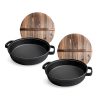 SOGA 2X 33cm Round Cast Iron Pre-seasoned Deep Baking Pizza Frying Pan Skillet with Wooden Lid, Home & Living>Kitchen & Dining>Cookware>Frying Pans, , , , ,  - NZ DEPOT 1