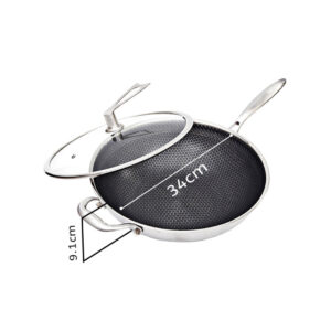 SOGA 2X 34cm Stainless Steel Tri-Ply Frying Cooking Fry Pan Textured Non Stick Skillet with Glass Lid and Helper Handle, home & living, kitchen & dining, cookware, frying pans, ,  - NZ DEPOT 2