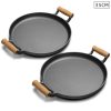 SOGA 2X 35cm Cast Iron Frying Pan Skillet Steak Sizzle Fry Platter With Wooden Handle No Lid, Home & Living>Kitchen & Dining>Cookware>Frying Pans, , , , , - NZ DEPOT 1
