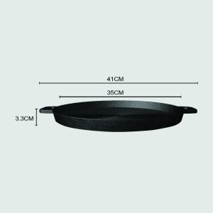 SOGA 2X 35cm Round Ribbed Cast Iron Frying Pan Skillet Steak Sizzle Platter with Handle, Home & Living, Kitchen & Dining, Cookware, Frying Pans, ,  - NZ DEPOT 2