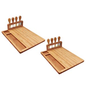 SOGA 2X 36cm Brown Rectangular Wood Cheese Board Charcuterie Serving Tray with Knife Set Countertop Decor, Kitchenware, Table Top, Servingware, Servingware Platter, ,  - NZ DEPOT 1