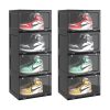 SOGA 2X 4 Tier Black Portable Shoe Organiser Sneaker Footwear Folding Plastic Bin Stackable Storage Box with Magnetic Door, Furniture, Storage & Shelving, Shoe Storage, , ,  - NZ DEPOT 1