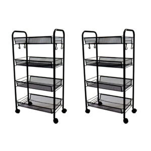 SOGA 2X 4 Tier Steel Black Bee Mesh Kitchen Cart Multi-Functional Shelves Portable Storage Organizer with Wheels, Garden, Tools & Hardware, Garage Storage & Organisation, Utility Shelves, , ,  - NZ DEPOT 1