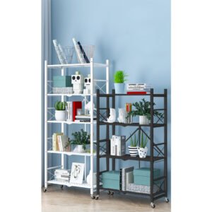 Buy SOGA 2X 4 Tier Steel Black Foldable Display Stand Multi-Functional Shelves Portable Storage Organizer with Wheels Online - Garden, Tools & Hardware/Garage Storage & Organisation/Utility Shelves - 3 - NZ Depot Free Shipping