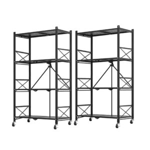 SOGA 2X 4 Tier Steel Black Foldable Display Stand Multi-Functional Shelves Portable Storage Organizer with Wheels, Garden, Tools & Hardware, Garage Storage & Organisation, Utility Shelves, , ,  - NZ DEPOT 1