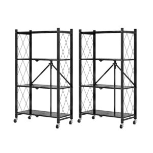 SOGA 2X 4 Tier Steel Black Foldable Kitchen Cart Multi-Functional Shelves Portable Storage Organizer with Wheels, Garden, Tools & Hardware, Garage Storage & Organisation, Utility Shelves, , ,  - NZ DEPOT 1